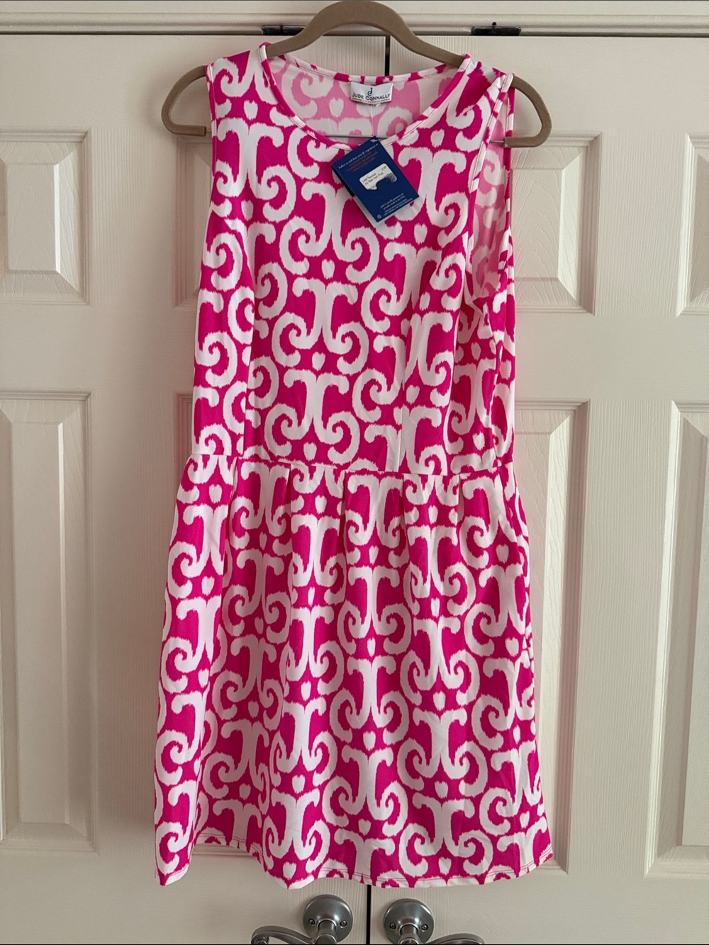 Jude Connally Pink and White Sleeveless Patterned Dress